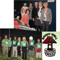 PhotoID:11187, Images showing the netballers, choir members and the 'Bundy Well' logo