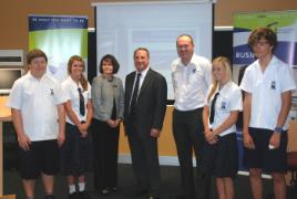 PhotoID:11611, Noosa launch participants included St Andrews Anglican College students with (L-R) Sheraton Noosa Resort and Spa's Lea Pedelty, Pro Vice-Chancellor Professor Kevin Tickle and Head of Tourism programs Dr Scott Richardson 