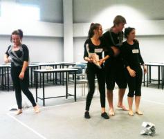 PhotoID:13100, Rockhampton Grammar School entrants act out their solution to 'What would happen in a colourless world?'