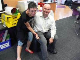 PhotoID:13871, St Gerard Majella School Counsellor Tauba Naftal takes part in a practice exercise with CQUniversity Paramedic Lecturer Paul Oliveri. 