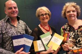 PhotoID:14372, Dr Stephen Carleton (UQ), Dr Sue Davis (CQUni) and Prof Veronica Kelly (UQ) at Playlab's 'New Vintage' launch in Brisbane
