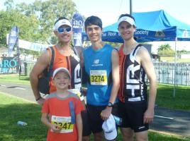 PhotoID:14849, Sean Peckover and son Hayden (on left) with other competitors Miles Logvik (5km winner) and Jason Paull