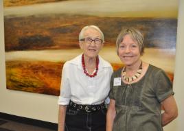 PhotoID:13450, Among the first to see the new work were Merilyn Luck and Lynette Howard. Merilyn is Chair of the Rockhampton Art Gallery Trust and Lynette is President of the Royal Queensland Art Society Rockhampton branch