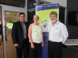 PhotoID:14094, CQUniversity's Pro Vice-Chancellor (Community & Engagement) and Head of Mackay Campus Professor Pierre Viljoen, QCPD's Business Development Manager Lyn Forbes-Smith and DETE Director - Training  for CQ Region, Peter McDuff. 