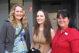 PhotoID:14887, Conference organiser Shelley Fawcett (right) welcomes graduating engineer Katherine Grigg (centre) and fourth-year student Madona Jones