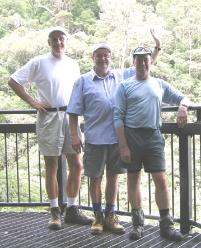 PhotoID:13842, CQUni's Steve Noakes within leading ecotourism researchers: Prof Dave Weaver (Griffith University, Queensland) and Prof David Simmons (Lincoln University, Christchurch, NZ) at Lamington National Park, Queensland.