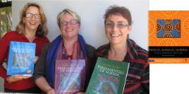 PhotoID:11266, Lorna Moxham, Kerry Reid-Searl and Trudy Dwyer pictured with a previous textbook. Insert: The latest book cover