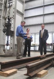 PhotoID:10342, Professor Colin Cole (left) recently provided a tour of railway research facilities for visiting trade officials