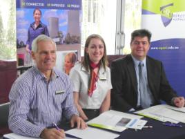 PhotoID:10454, Dr Pierre Viljoen (right) with the bank's branch manager Roanna Brady and chairman Ralph Johnson