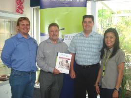 PhotoID:8671, Ricky Prout (Vice-President, MITN), Geoff Fleming (President, MITN), Dr Pierre Viljoen,  Lisa Soon (CQUniversity IT Lecturer and MITN Committee member).