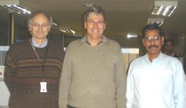 PhotoID:6742, Ross Shepherd (centre) with Professor John Woolliams (Roslin Institute) and Professor Subramanya (University of Mysore, India)