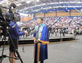 PhotoID:14314, Phd graduate Subhash Hathurusingha sums up his feelings for a TV crew