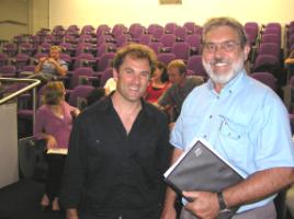 PhotoID:5870, Dr John McGrath (left) chats with Yeppoon High's Bob Day before the presentation