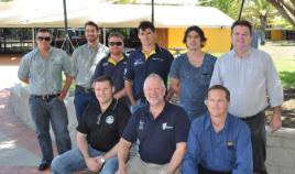 PhotoID:11598, Back row L to R: Graeme Cox, Aidan Cameron, Daniel Lynam, Ross Beattie, Josh Spiteri from G&S Engineering and Tony Stephens from Paynter Dixon; Front row L to R:  Michael McGrath from Fire and Safety Industries, CQUniversity Senior Lecturer Richard Egelstaff and Phil Geach from TEAM Engineering