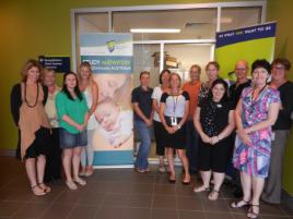 PhotoID:14043, At the Midwifery Industry meet and greet were L-R Linda Barrow, Associate Professor Moira Williamson, Claire Bayliss, Donna Drury, Gwen Cadan, Susan Harris, Leslie Jenkins, Kobi Haddow, Seana Clarke, Susan Edwards, Greg Coulsen, Jenny Davis, Rymer Tablou. 