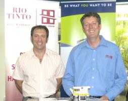 PhotoID:6733, Dr Trevor Davison - CQUniversity Mackay Head of Campus (left) with Andrew Woodley - Hail Creek Mine General Manager