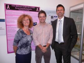 PhotoID:14718, CQUniversity's Head of Medical Imaging, Sonography & Chiropractic Caroline Falconi with Senior Lecturer in Medical Imaging Johnathan Hewis and Caine Miller from Philips Medical. 