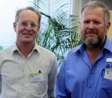 PhotoID:9097, John Rolfe and John Merritt (Anglo American Metallurgical Coal) at the forum this week. Photo compliments of The Daily Mercury. 