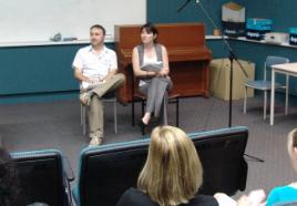 PhotoID:6908, Professor Rob Reed and Dr Fiona Coulson address the students