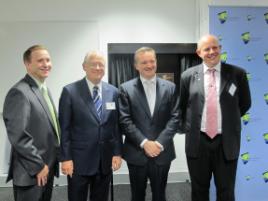 PhotoID:10676, L-R Campus Director Trent McHenry with Chancellor Rennie Fritschy, Minister Chris Bowen and Vice-Chancellor Scott Bowman