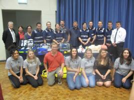 PhotoID:12734, Todd Russell and Brant Webb (back row, centre) pictured with CQUniversity Paramedic Science staff and students 