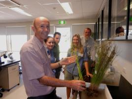 PhotoID:12604, CQUniversity's Dr Leo Duivenvoorden conducts the plant identification session for Michelle Field (Reef Catchments), Carlos Forrente (Griffith Uni), Claire Bartron (Reef Catchments) and Peter Alden (Biosecurity Queensland). 