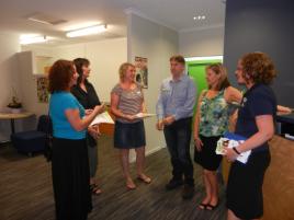 PhotoID:13949, CQUniversity's Sandy McLellan, Michelle Whiley, Natalie Vonthien, headspace Mackay's Dr Phil Stacey and Sandi Winner and CQUniversity's Cynthy Reese.