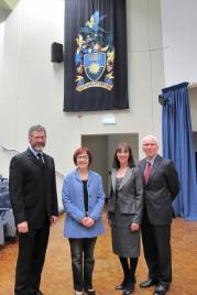 PhotoID:12744, Professor Mary O'Kane (in blue) with CQUniversity representatives Professor Chad Hewitt, Professor Sonj Hall and Professor Gregory Gass