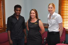 PhotoID:14588, Vira Kalmanu is congratulated by Marni McGrath and Tina Olive from Evans, Edwards and Associates