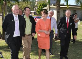 PhotoID:11228, Striding into the future L-R Professor Scott Bowman, Member for Rockhampton Robert Schwarten, Premier Anna Bligh, Member for Keppel Paul Hoolihan and Chancellor Rennie Fritschy