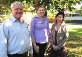 PhotoID:11095, L-R Royalties for Regions proponent Murray Criddle with Capricorn Enterprise CEO Mary Carroll and Dr Susan Kinnear from CQUniversity