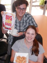 PhotoID:12957, CQUniversity students Elliot Jennings and Kati Norman prepare for the first CQUni Big Cake Bake to raise funds for the Red Cross. 