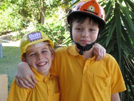 PhotoID:7291, Yeppoon State School's Ellis Burke and Samuel Johnson played Bob the Builder for the robotic dance routine.