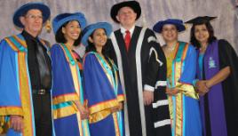 PhotoID:11414, LINK for a larger image: VC Scott Bowman (centre) with Noel Sammon, Ria de Guzman, Riti Sharan, Karuna Shrestha and Geeta Kafle