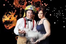 PhotoID:13592, Nursing student and CQUni staff member Tameka Bailey and local fireman Matthew Crighton get into the spirit for the Fire and Ice Ball
