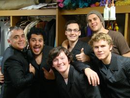 PhotoID:6025, Trevor Green from Dansing, who is supplying costumes, with the male ensemble members of our cast