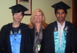 PhotoID:4188, Jack Zeng and Syed Rahman congratulated by CQU Sydney International Campus Director Barbara Abou-Lehaf 