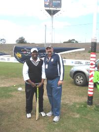 PhotoID:8025, CQUni student Ashish Nishanth meets Merv Hughes after his man-of-match performance