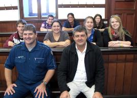 PhotoID:10927, Paramedic Science lecturers Anthony Weber and Darryl Holley sit on the jury alongside their students.