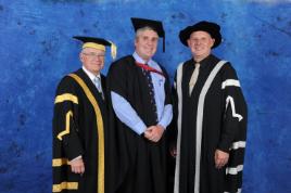 PhotoID:14875, CQUniversity Chancellor Rennie Fritschy, graduation guest speaker Graham Wilkinson and Vice-Chancellor Scott Bowman. 
