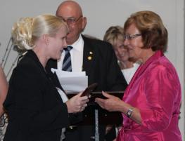 PhotoID:13410, Rayleen Graves receiving her award from Acting Mayor of Central Highlands Regional Council Gail Nixon