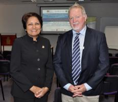 PhotoID:14293, Prof Saran Kaur Gill is welcomed by Deputy VC (Higher Education) Professor Graham Pegg during her visit to CQUniversity