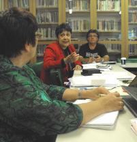 PhotoID:13849, Prof Aileen Moreton-Robinson (centre) makes a point during the meeting