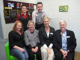 PhotoID:9390, Cheryl Bookallil and Raleigh Wallace (back) welcome new careers and employment officers L-R Kellie Williams, Pam Brown, Wilma Woortman and Jo Kennedy