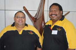 PhotoID:12338, Tom Powell and Randall Ross, presenters of the Red Dust Healing workshop at the Queensland Indigenous Family Violence Prevention Forum.