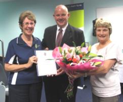 PhotoID:8139, Thanks a bunch, Ros McCarthy receives a retirement gift from the VC and Mary McLeod