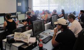 PhotoID:13889, The temporary newsroom set up in the Building 1 computer labs at Bundaberg Campus