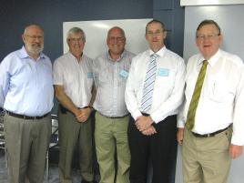 PhotoID:8642, Phillip Clift (CQUniversity), John Chapman (DEEDI), Phil Ainsworth (campus advisory committee chairman), Phil Brown (Research Leader, Vegetable Crop Science) and Paul Neville (MP)