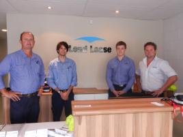 PhotoID:13792, Lend Lease Mackay Manager Doug Legge (left) and Mining Solutions Manager Jason Flynn (far right) are supporting CQUniversity students Travis and Lachlan. 