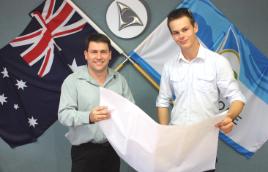 PhotoID:8753, Gladstone Regional Council's Infrastructure Services Portfolio spokesperson Councillor Matt Burnett (left) and CQUniversity engineering scholarship recipient Ben Heinrich (right)